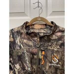 ScentLok Mens Jacket Brown Camo Hunting Outdoor Full Zip Size L Pockets